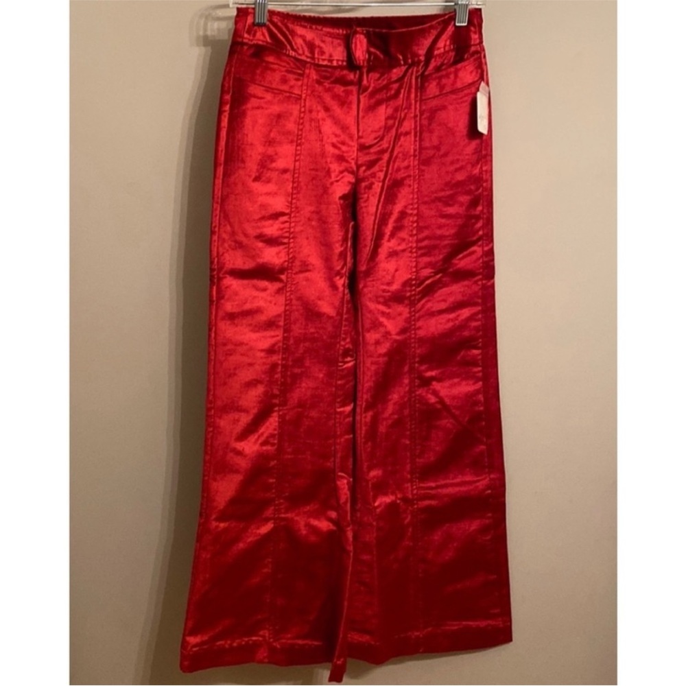 Free People 'Walk With You' Red Velvet Pants / Trousers NWT in Cherry Juice Sz 4 - Picture 5 of 9